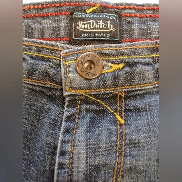 Von Dutch Vintage EUC Low Rise Flare Med Wash Graphic Jeans Size 29 - Picture 12 of 14